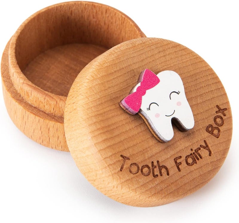 Malihome Tooth Fairy Box for Girls and Boys Wooden Cute Tooth Box with 3D Tooth, Lost Teeth Storage for Kids, Dropped Tooth Keepsake Box Gift (Pink) - Image 1